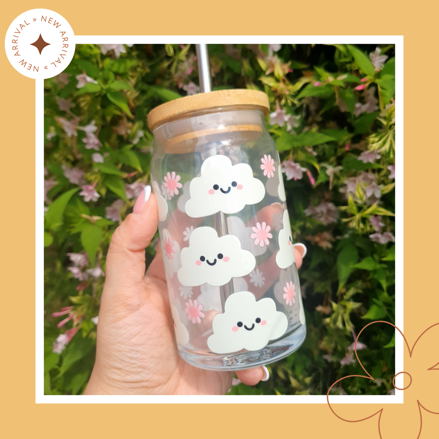 πβοΈ Cute Clouds: 16oz Glass Cup
