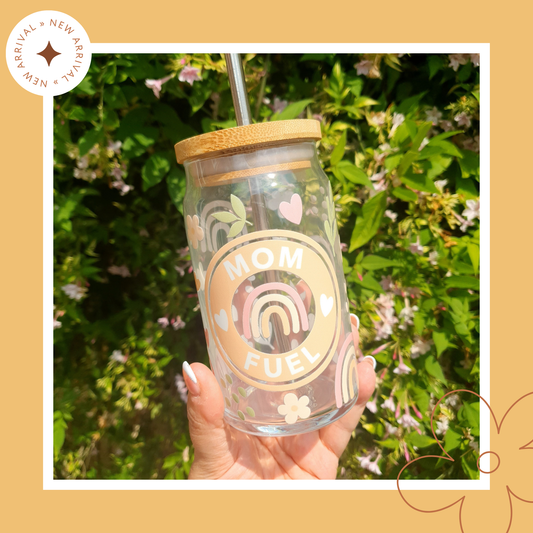 🌸😊 Mom Fuel: 16oz Glass Cup