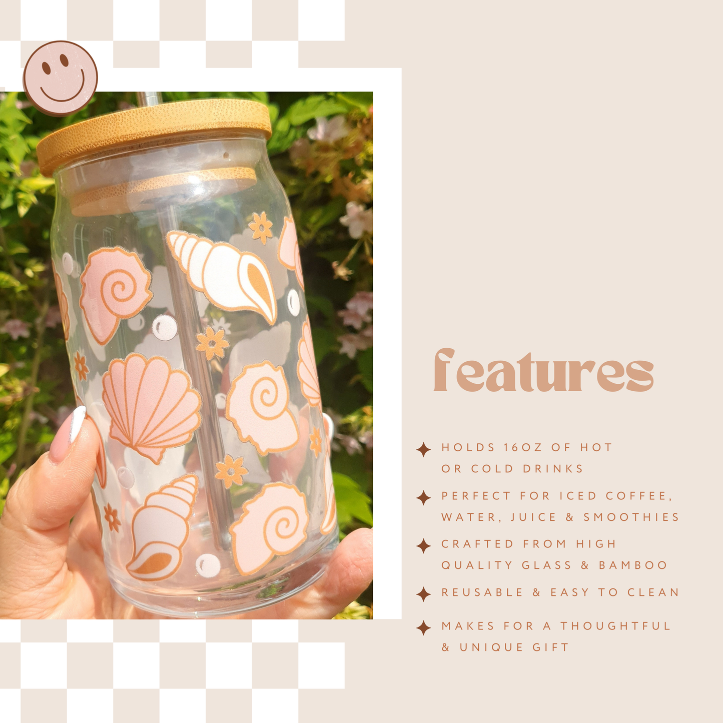 ๐๐ Mermaid Seashells: 16oz Glass Cup