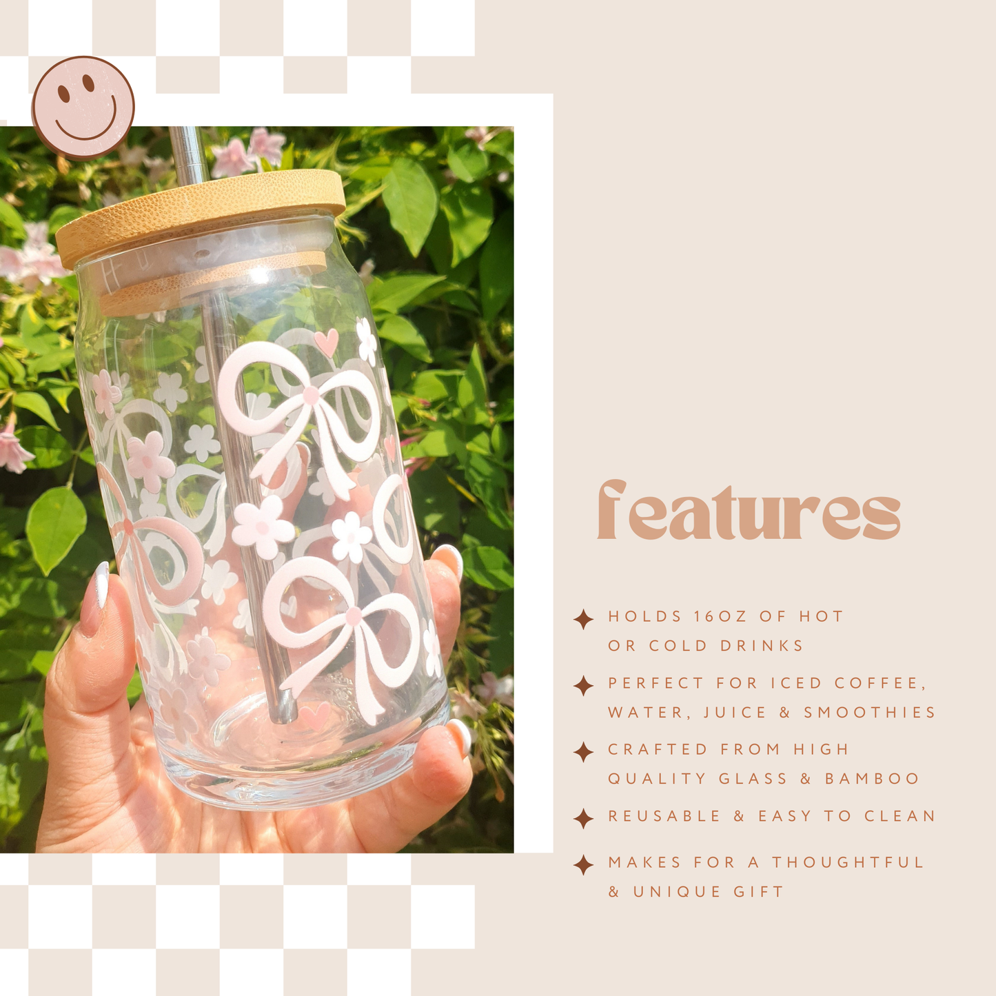 πΈπ Coquette Bow: 16oz Glass Cup