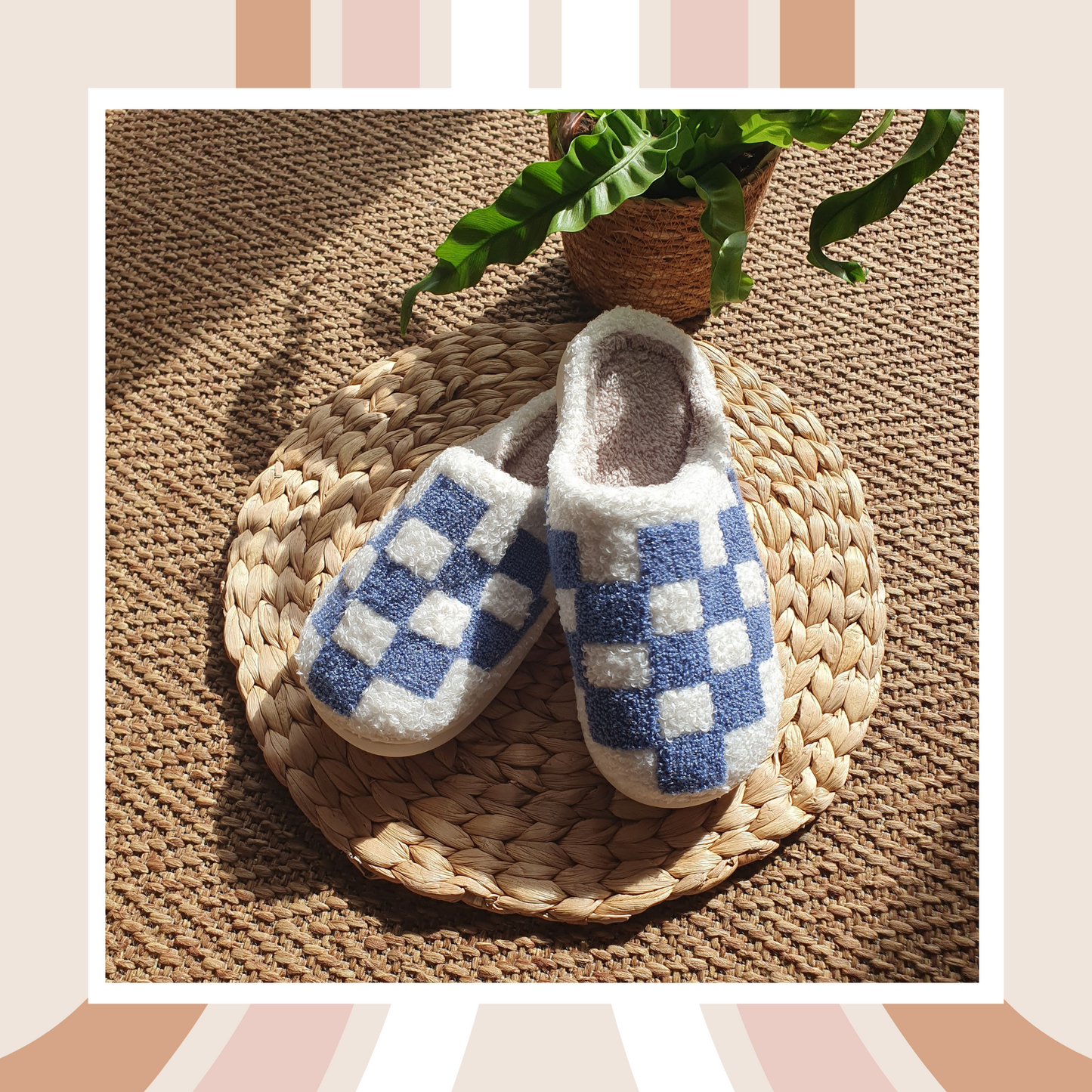 ๐ Blue Checkerboard Cosy Slippers