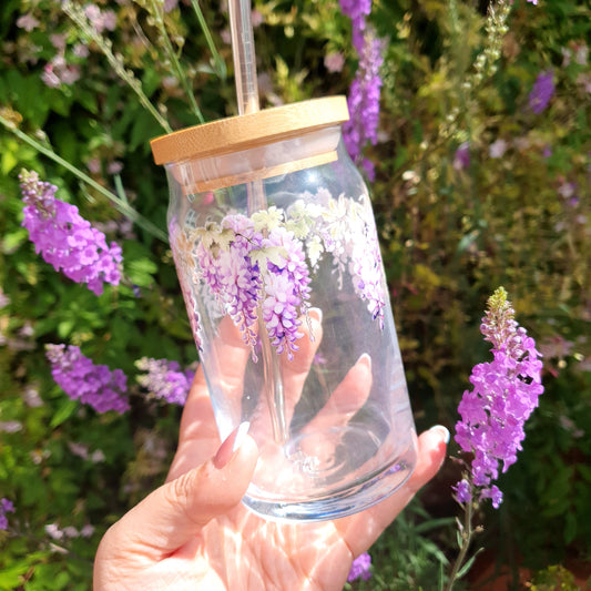🌷🌸 Wisteria Wonder: 16oz Glass Cup