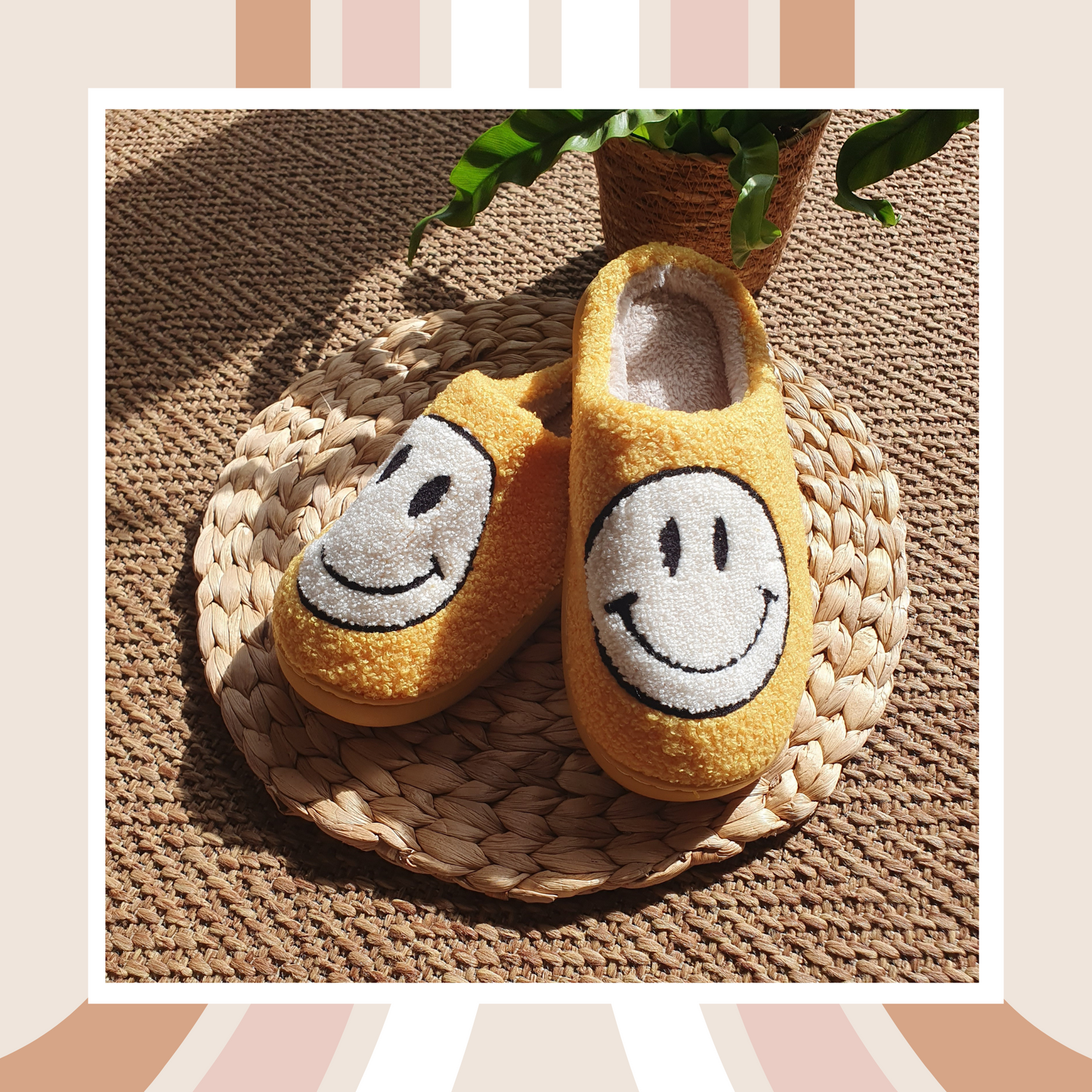๐ Yellow Happy Face Cosy Slippers