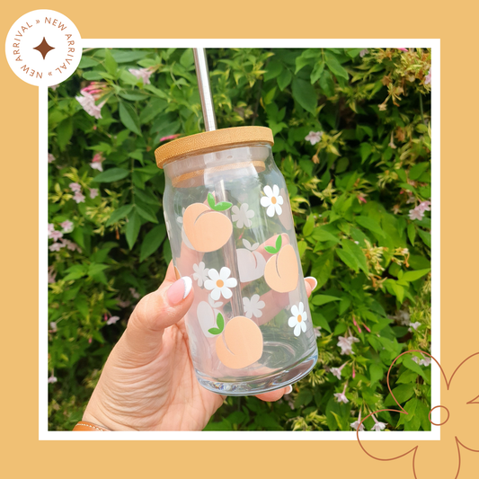🍑🌼 Just Peachy Vibes: 16oz Glass Cup