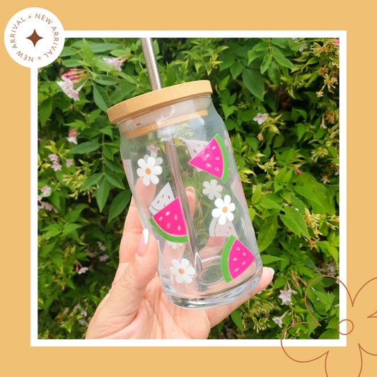 🍉🌼 Watermelon Sugar: 16oz Glass Cup