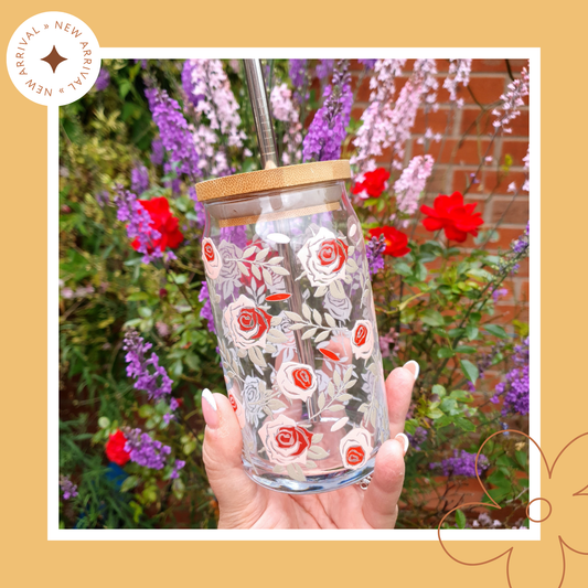 🌹✨ Rose: 16oz Glass Cup