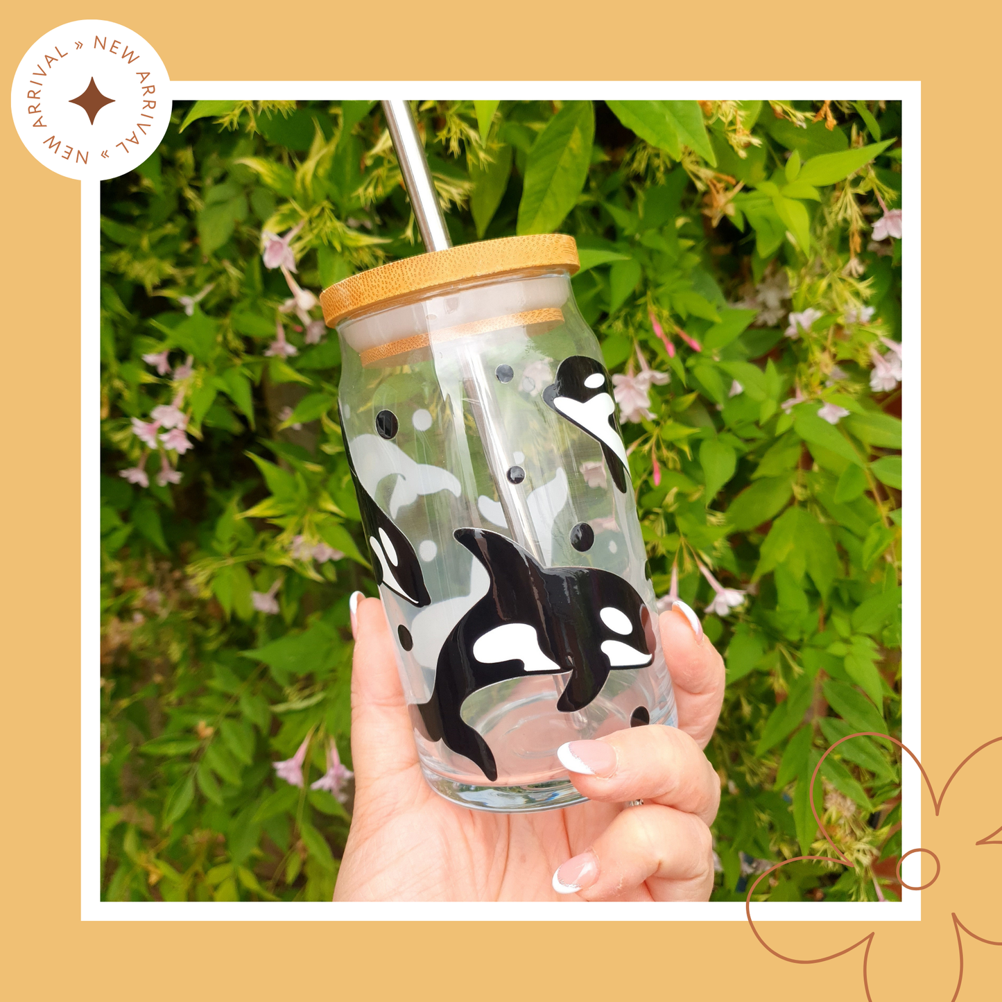 🌊🌟Orca Whale: 16oz Glass Cup