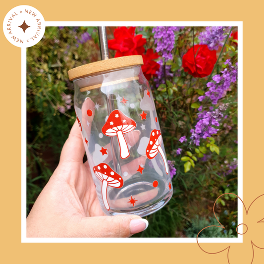 🍄✨ Totally Toadstools: 16oz Glass Cup