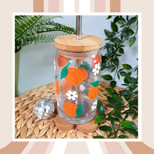 🍊🌼 Oranges & Daisies: 16oz Glass Cup