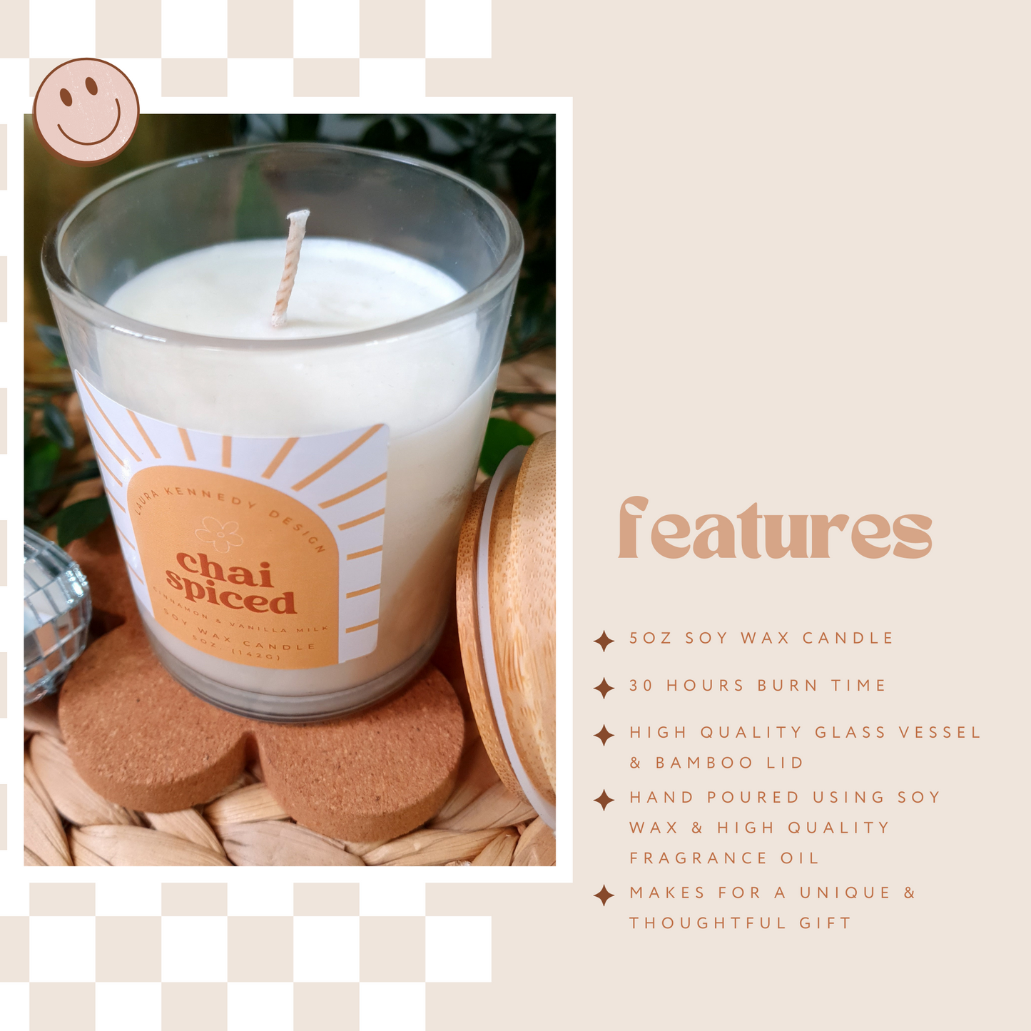 ☕🕯️"Chai Spiced" - Cinnamon Scented 5oz Soy Wax Candle