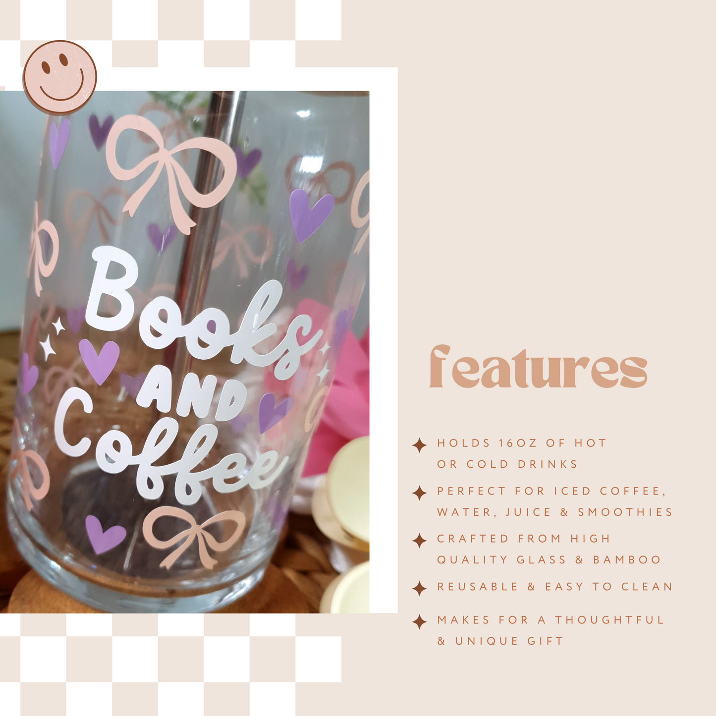 📚☕ Books & Coffee: 16oz Glass Cup