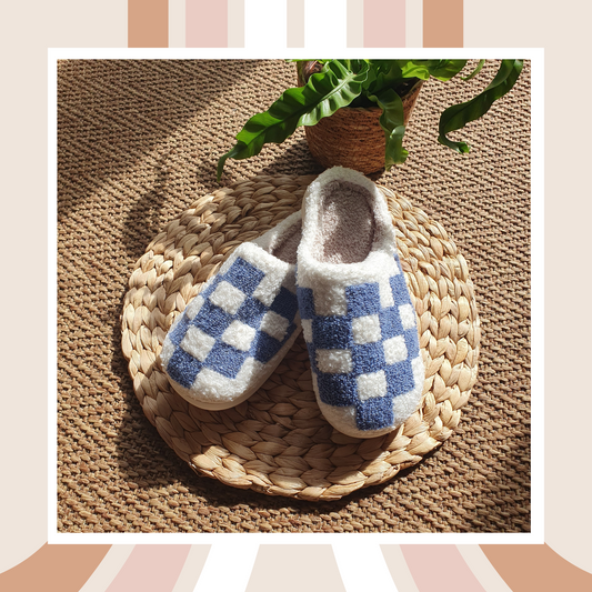 💙 Blue Checkerboard Cosy Slippers